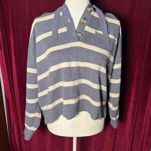 Madewell Womens Striped Blue White Sweater Quarter Button Long Sleeve Size S